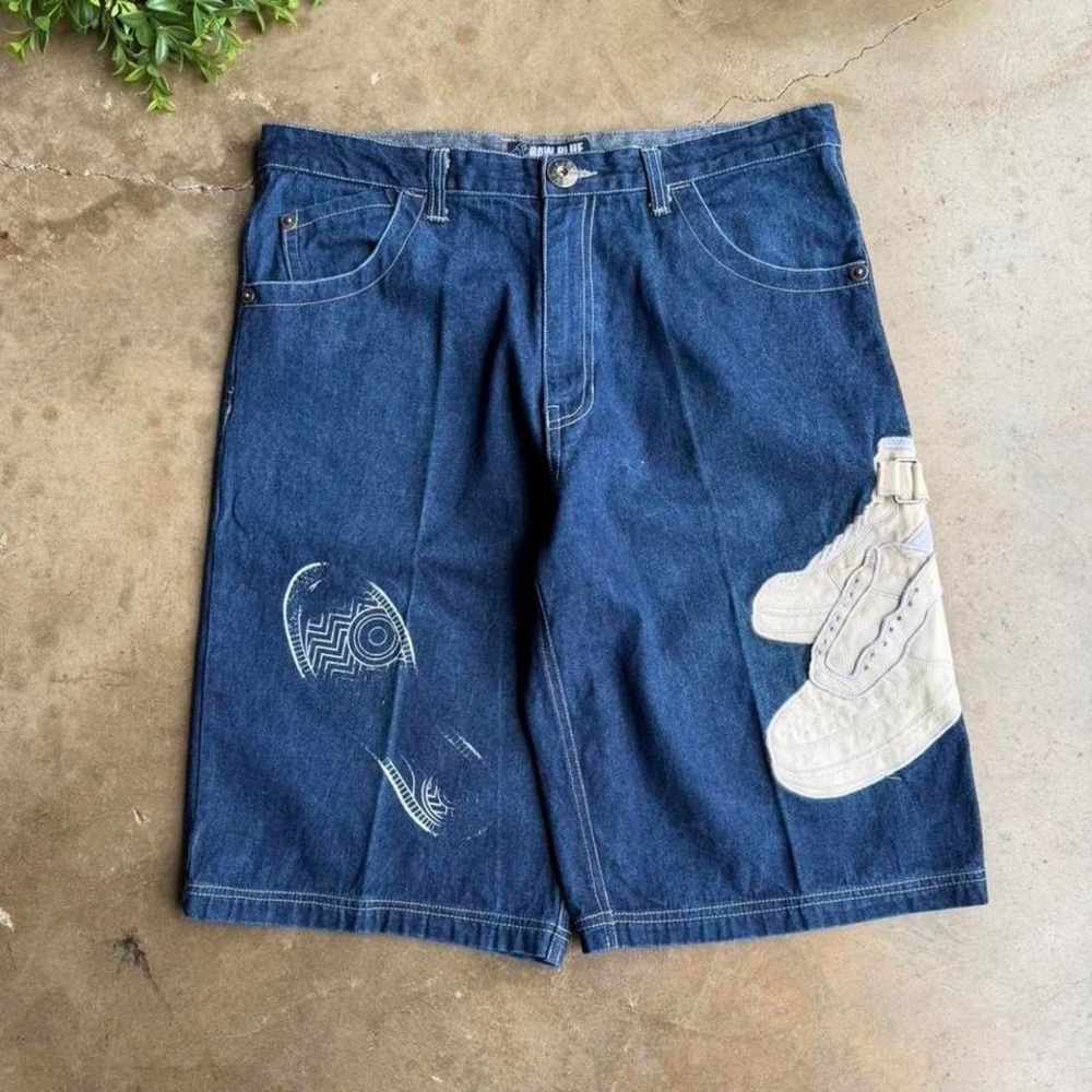 Vintage Y2K 2000s Raw Blue navy blue Air Force ones denim shorts